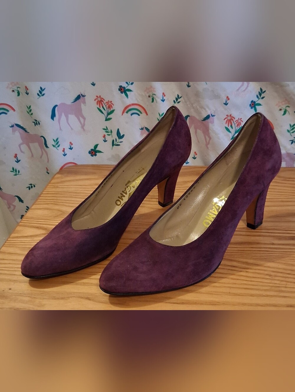EUC Vintage Salvatore Ferragamo Purple Suede Business Heel Pump Shoe SZ 7.5B